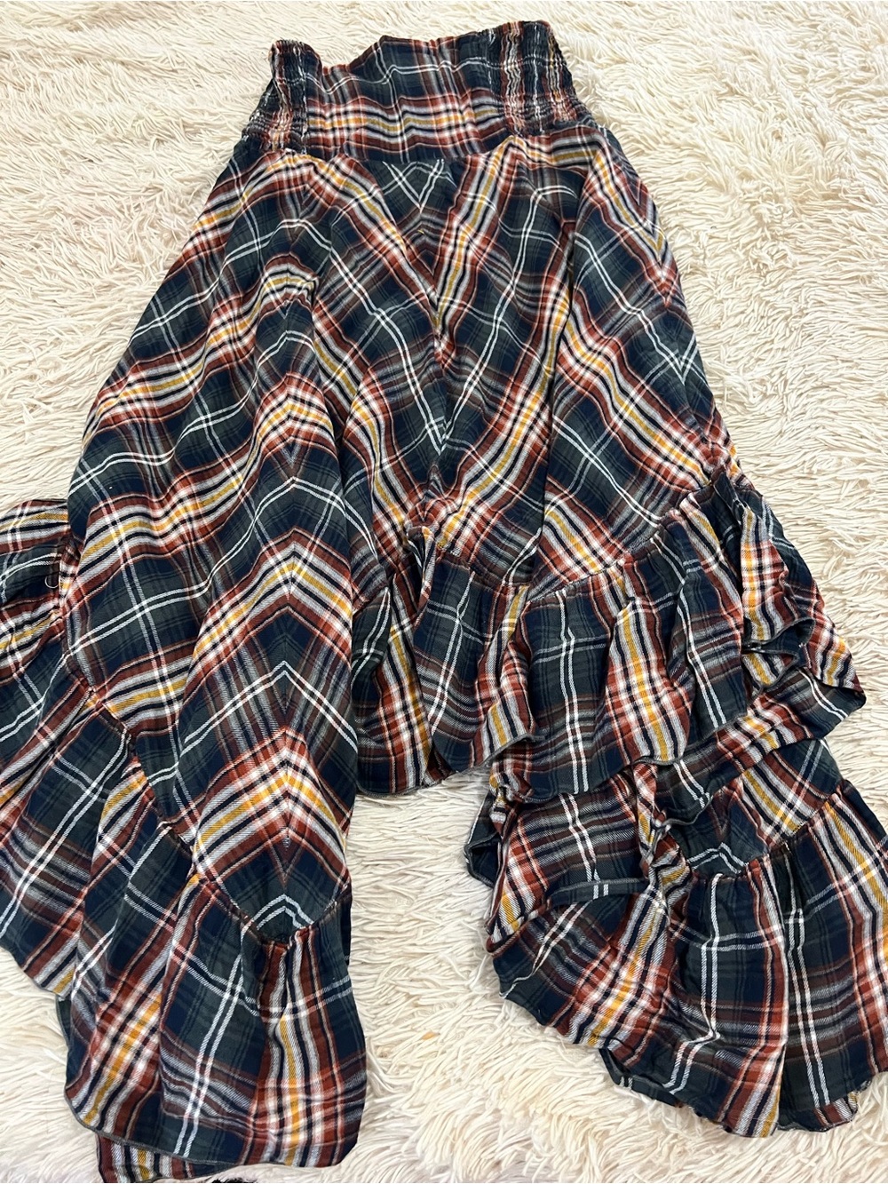 NATURAL LIFE Black, Rust & Cream Plaid Tiered Maxi Skirt